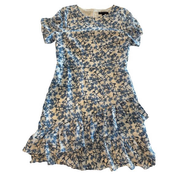 Banana Republic Dresses & Skirts - Banana Republic Blue White Floral Fit & Flare Dress Crew Neck Flutter Pullover 4